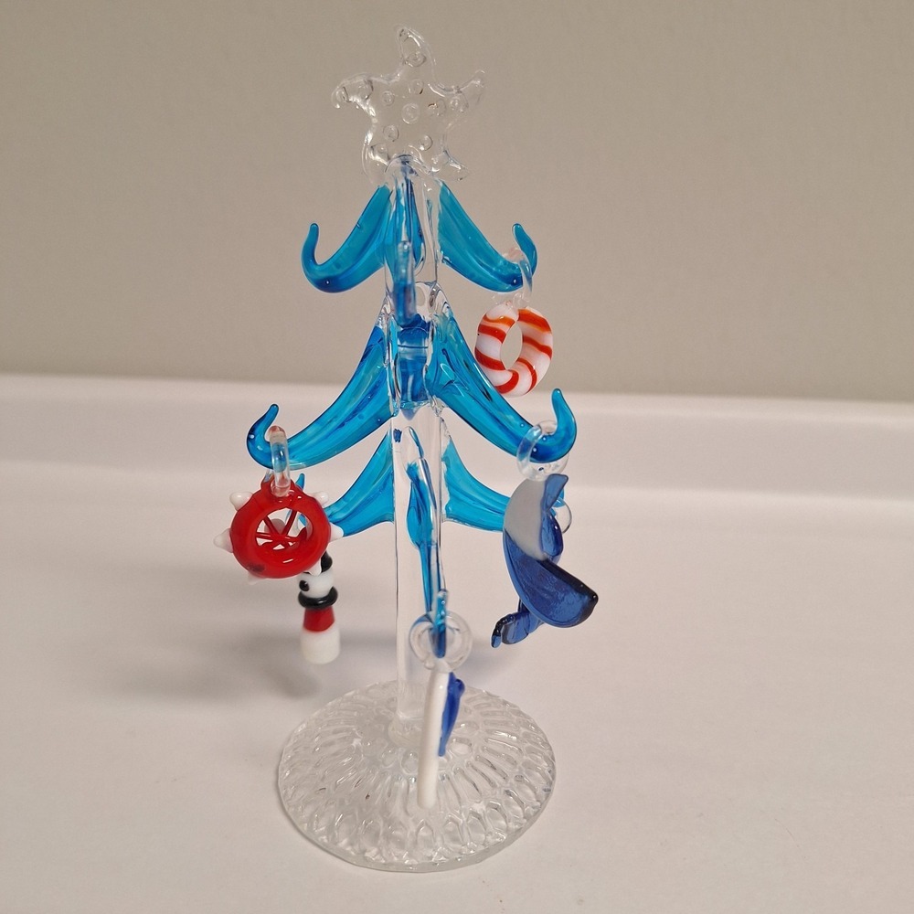 Nautical Christmas Tree Hand Blown Glass Dolphin Starfish Ocean 5‎ Ornament